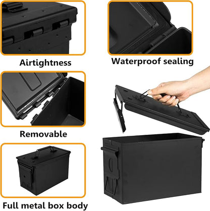 GUGULUZA Metal Ammo Can 30 50 Cal, Waterproof Airtight Ammo Containers Case | Heavy-Duty Ammunition Storage Case Military Container, Lockable Box w/Flip Top for Long-Term Storage Bullet, 30Cal and 50 Cal