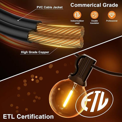 GPATIO Outdoor String Lights, 50FT G40 Bulbs Shatterproof Patio Lights, Waterproof Dimmable Hanging Outdoor Lights, Connectable LED Outside Lights for Backyard Yard Gazebo Porch Party