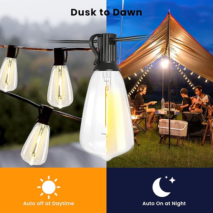 Bdrofn 300FT Solar String Lights Outdoor Waterproof, Solar Patio Lights with Remote Control & 90+5 Dimmable ST38 Edison Bulbs Shatterproof,Solar Powered String Lights for Outside Garden Backyard