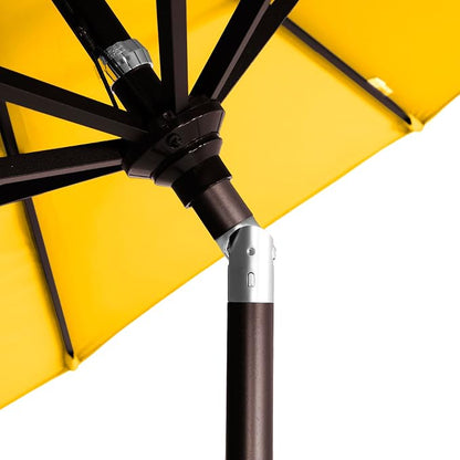California Umbrella 12-Year-Non-Fading, 9Ft Premium Sunbrella Patio Umbrella, Hand-Crank, Button-Tilt, Bronze Frame, Sunflower Yellow Fabric