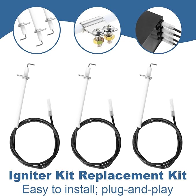 4-Outlets Grill Igniters Replacement for Oklahoma Joe's Longhorn Combo Charcoal/Gas Smoker/Grill 3 Burner 14201767 15202029 16202046, Pulse Igniter Grill Part Kit w/Wires for Charbroil 463714514