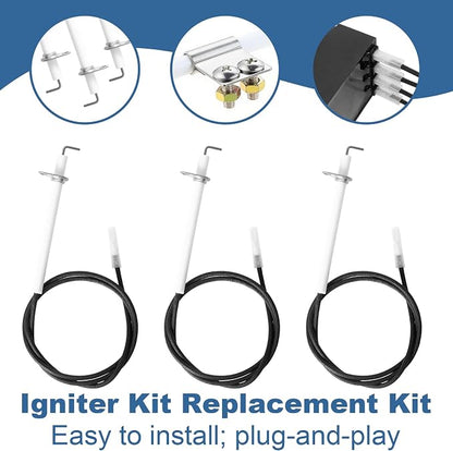 4-Outlets Grill Igniters Replacement for Oklahoma Joe's Longhorn Combo Charcoal/Gas Smoker/Grill 3 Burner 14201767 15202029 16202046, Pulse Igniter Grill Part Kit w/Wires for Charbroil 463714514