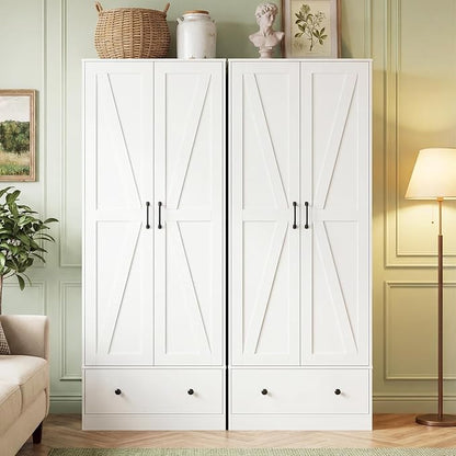 GIANTEX 72" Tall Kitchen Pantry Cabinet, Farmhouse Cupboard, White | Wooden Buffet Cabinet w/ 2 Doors, Drawer & Adjustable Shelf, Freestanding Versatile Storage Cabinet for Living Room Bathroom