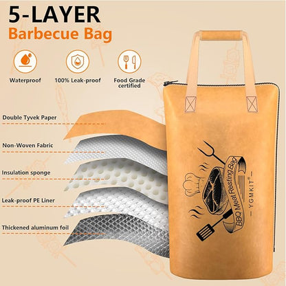 BBQ Blanket for Resting Meat,Barbecue Blanket for Resting Meat,21 Inch BBQ Blanket Meat Resting Bag,Reusable Smoker Grilling Meat Insulated Brisket Bag Grilling Gifts for Men (Yellow-with Gift Box)
