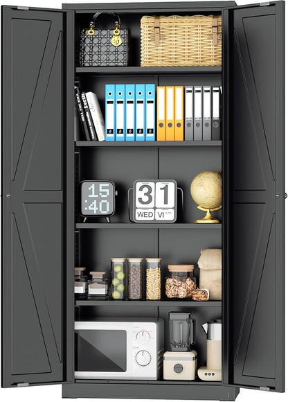 INTERGRAET 63" H Pantry Cabinet, Metal Kitchen Pantry Cabinets with 2 Doors and 4 Shelves, Farmhouse Food Storage Cabinets, Large Pantry Cabinets for Home,Kitchen,Living Room/Dining