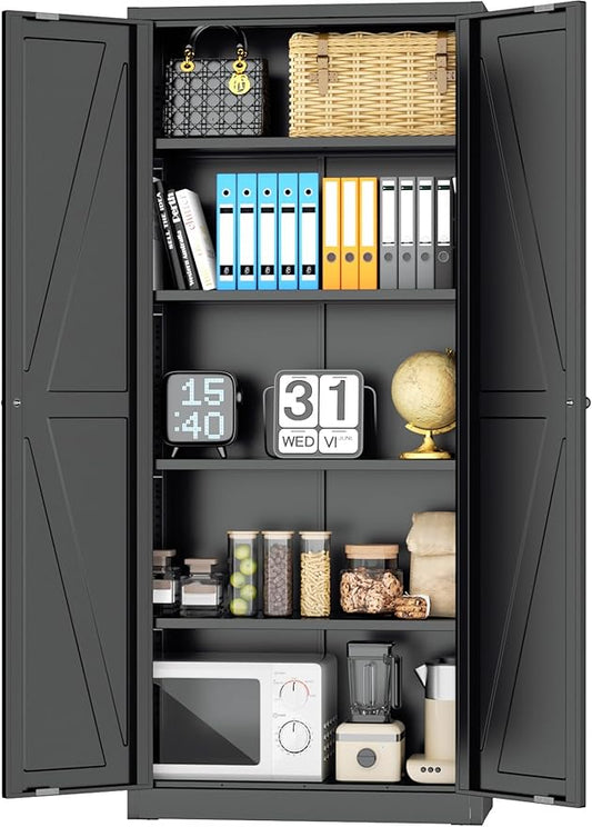 INTERGRAET 63" H Pantry Cabinet, Metal Kitchen Pantry Cabinets with 2 Doors and 4 Shelves, Farmhouse Food Storage Cabinets, Large Pantry Cabinets for Home,Kitchen,Living Room/Dining