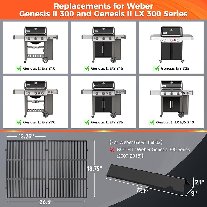 QuliMetal Genesis II Flavorizer Bars, Genesis II Grill Grates for Weber Genesis II Grill Parts - 66795 66095 Parts for Weber Genesis II 300 Series, GS4 Genesis II E-310 E-315 S-335 Series Grills