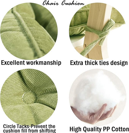 Tiita Chair Pads for Dining Chairs, Seat Cushions with Ties 18x18 Inches, Square Pillows Pad Set of 2 for Kitchen, Green