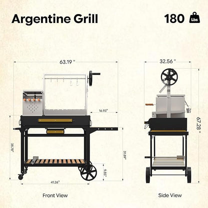 Brand-Man Santa Maria Grill Argentine with Brasero, Wood & Charcoal Parrilla Grilling Station BBQ, Height Adjustable V-Grate & Griddle, Authentic Asado Grill Cooking with Fire Brick, Skewers & S-Hooks