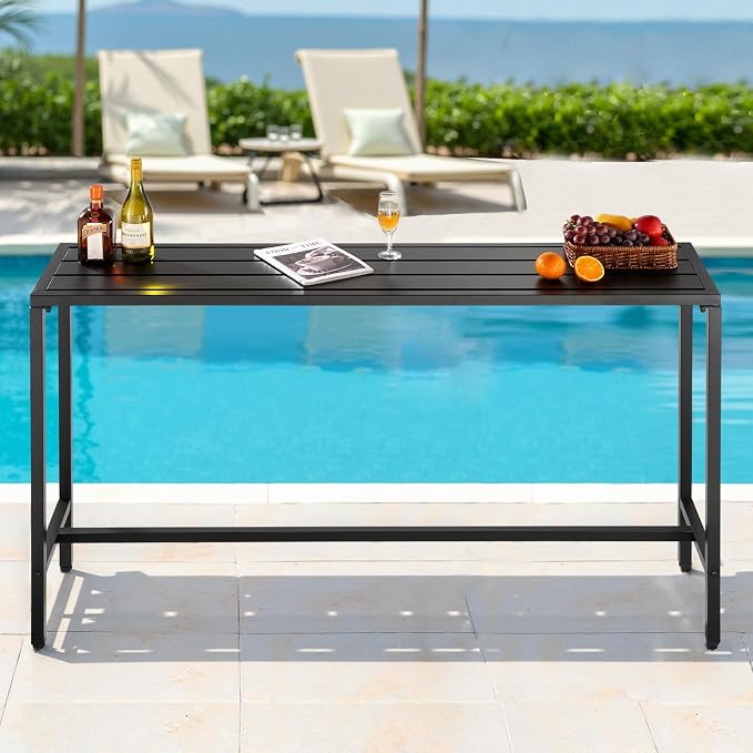 VEVOR Outdoor Bar Table, 63 x 15 in Patio Bar Table, Waterproof Top & Sturdy Metal Frame, Rectangle Counter Height Dining Tables, Outdoor Furniture for Balcony, Yard, Hot Tub, Poolside, Indoor