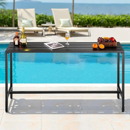 VEVOR Outdoor Bar Table, 63 x 15 in Patio Bar Table, Waterproof Top & Sturdy Metal Frame, Rectangle Counter Height Dining Tables, Outdoor Furniture for Balcony, Yard, Hot Tub, Poolside, Indoor