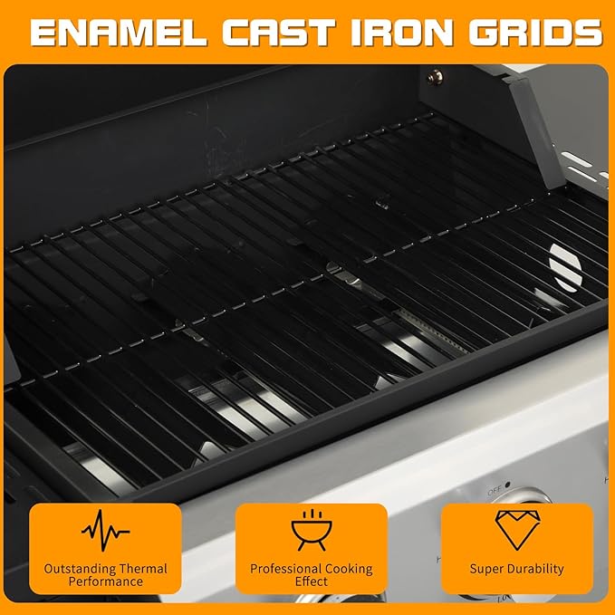 CIG GARDEN 3-Burner Propane Gas Grill,Outdoor Barbecue Grill with Side Tables and Wire Enamel Cooking Grids,31,500 BTU Output Stainless Steel BBQ Grill for Patio Garden Camping Backyard