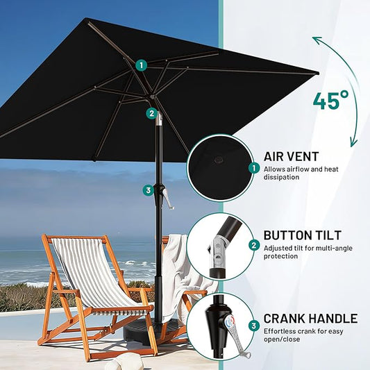 AreShark 6.5' x 10' Rectangular Patio Umbrellas for Outdoor, Outdoor Table Umbrella, Large Outdoor Patio Umbrellas with 6 Sturdy Ribs for Pool, Garden, Deck & Market (Black)