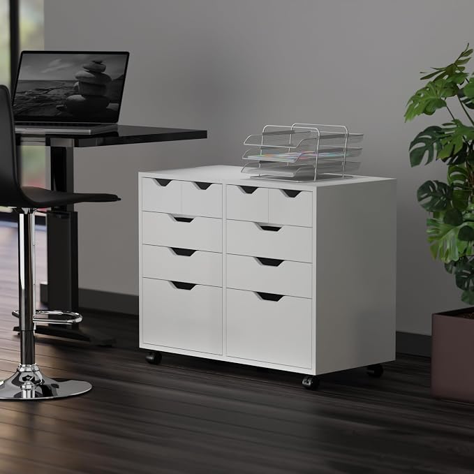 Winsome Halifax Tall Mobile Storage Cabinet, White, 2 Door 4 Drawer | Stylish & Functional Home Storage Cabinet for Filing, Kitchen Organization, Moveable Furniture for Office, Apartments