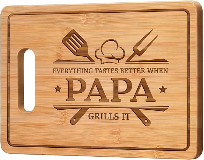 Papa Gifts, 11x8.5inch Engraved Bamboo Cutting Board, Christmas Fathers Day Birthday Gifts for Papa from Grandkids Daughter Son, Present for Father Daddy Dad