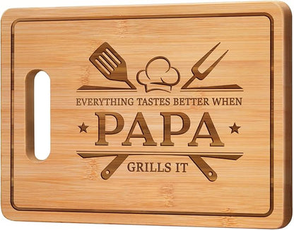 Papa Gifts, 11x8.5inch Engraved Bamboo Cutting Board, Christmas Fathers Day Birthday Gifts for Papa from Grandkids Daughter Son, Present for Father Daddy Dad