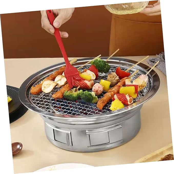 Portable Stainless Steel Charcoal Barbecue Grill, Mini Korean Bbq Stove with Grill Net for Outdoor Camping, Picnic, and Home Use