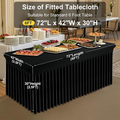 Smiry Spandex Elastic Fitted Table Cloth Skirt for 6FT Rectangle Table | Stretch Washable Table Cloth, Banquet Table Cover for Wedding, Party, Indoor & Trade Shows, (Black, 72Lx42Wx30H)