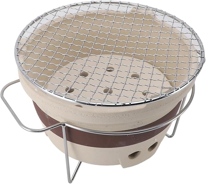 Traditional Chinese Clay Stove, 9.45 x 9.45 x 5.71in Clay Charcoal Stove with BBQ Stand and Grilling Net,Heat Insulation Plate,Charcoal Stove Canister Milk Tea Maker,for Home