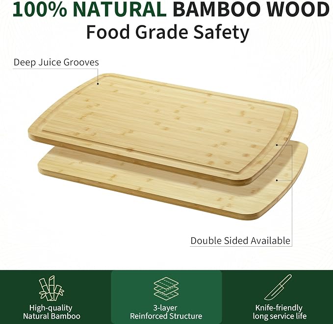 Garvee 30" x 20" Extra Large Bamboo Cutting Board, Reversible Curved Butcher Block with Deep Juice Groove, Kitchen Chopping Board and Serving Tray for Meat, Cheese, Vegetables, BBQ