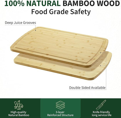Garvee 30" x 20" Extra Large Bamboo Cutting Board, Reversible Curved Butcher Block with Deep Juice Groove, Kitchen Chopping Board and Serving Tray for Meat, Cheese, Vegetables, BBQ