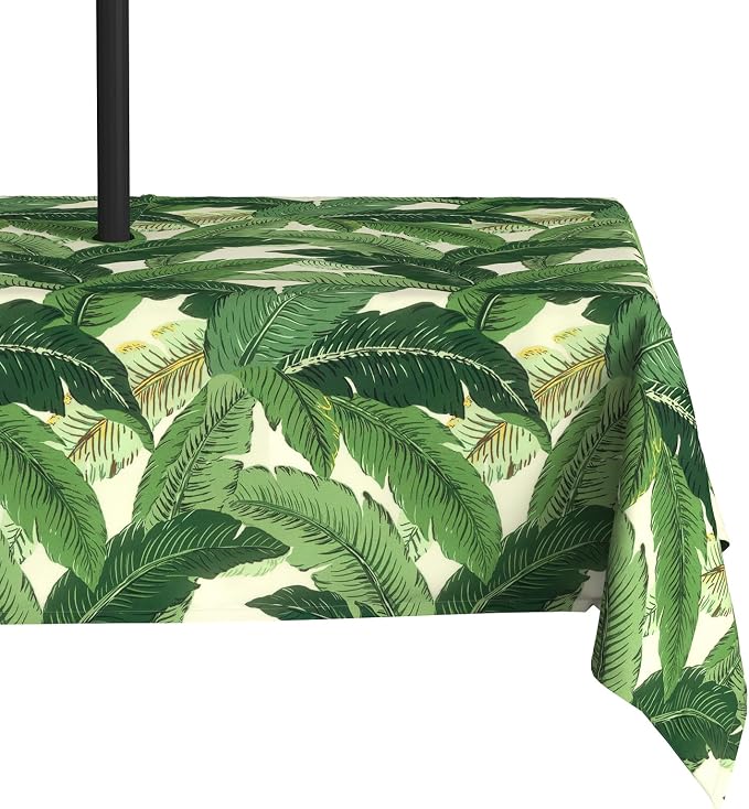 LVTXIII Rectangle Outdoor Tablecloth with Umbrella Hole and Zipper, Water-Repellent 60 x 84 Inch Patio Table Cover for Picnic, Garden, Backyard Dining, Swaying Palms Green
