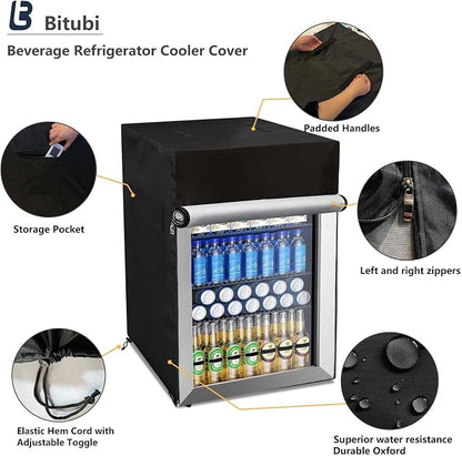 Bitubi Beverage Refrigerator Cooler Cover,Outdoor Fridge Cover – Waterproof, Dustproof, Sun-Proof, 21" W x 22" D x 31" H. Suitable for most Beer or Wine Mini Fridge/Drink Fridge (Black)