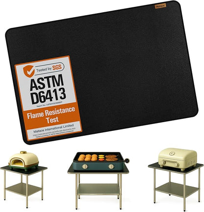Matace 16x24 Fireproof Grease Mats for Under Tabletop Grill, Small Double-Sided Fire Retardant Silicone Mat, Kitchen Countertop Protector for Burner, Air Fryer, Oven, Microwave, Toaster, Black