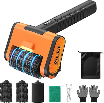 Electric Grill Brush, 1500RPM 3 Speeds, Grill Brush for Outdoor Grill with 3 Heads, Cordless Rechargeable BBQ Grate Cleaner with LED Light, Oil Splash Guard Grill Cleaning Brush for Barbecue Grates