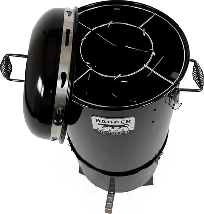 16.5-inch Badger Barrel Cooker | Charcoal Smoker | Hibachi Style Grill | Portable | Versatile