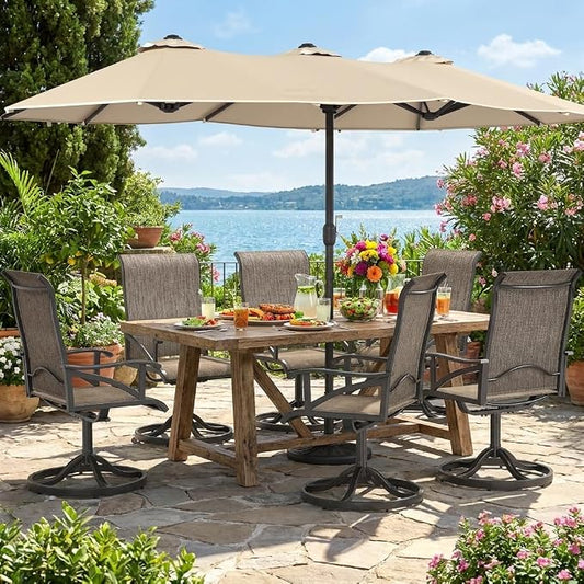 DWVO 8 Set Outdoor Swivel Chairs, Premium Patio Swivel Chairs High Back & Heavy Duty Frame, All Weather Outdoor Swivel Chairs Set of 8 for Porch Lawn Patio, Brown