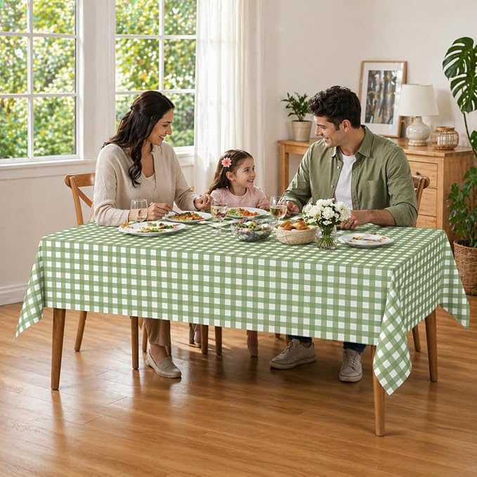 12Pcs Sage Green Gingham Tablecloths, Checkered Table Covers 54 x 108 Inch | Green and White Checkered Tablecloths, Disposable Waterproof for Baby & Bridal Shower Picnic Camping Barbecue Birthday Party