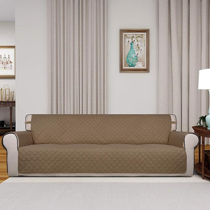 PureFit Reversible Quilted Couch Covers for Dogs Sofa Cover 4 Seater 88" | Camel/Ivory, Water Resistant Couch Protector, Washable Pet Couch Cover with Non Slip and Elastic Straps For Kids