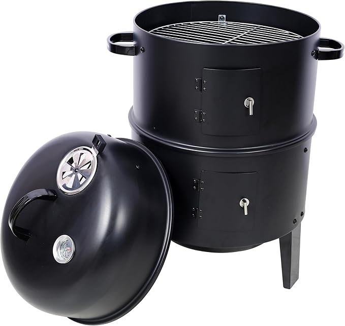 Gecheer 16 Inch Vertical Charcoal Smoker Grill - 3-in-1 Outdoor BBQ, Portable for Camping with Adjustable Vents & Thermometer