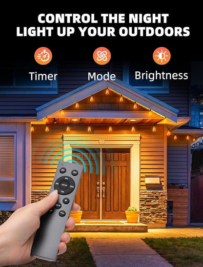 Outdoor Patio String Lights: 50Ft 15M Outside Waterproof Light - Remote Dimmable ST38 Shatterproof Bulb Connectable Hanging Outdoor Electric Lighting - Backyard Yard Gazebo Porch Party