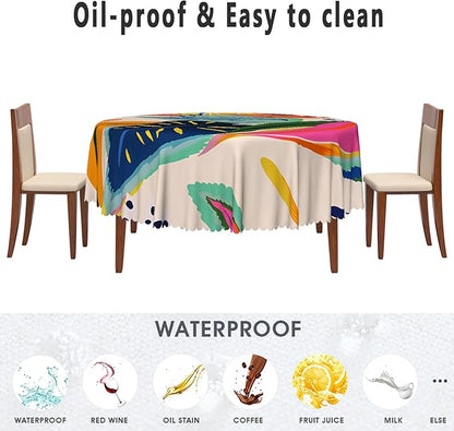 Multicolour Leaf Tablecloth 60x60 Inch Round Abstract Boho Style Floral Circle Tablecloths Polyester Vintage for Picnic Party Dinner Artistic Table Cover for Dining BBQ Picnic Coffee Table