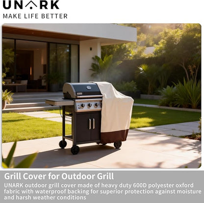 58 inch Grill Cover for Outdoor Grill, Gas Grill Covers Heavy Duty Waterproof Suitable for Weber Genesis 2, All Weather Protection BBQ Cover 58" L x 24" W x 46" H Beige and Brown
