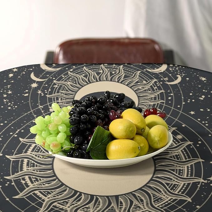 Vintage Tarot Tablecloth Boho Mystical Astrologer Zodiac Full Moon Phases Star Galaxy Space Table Cloth Water Resistant Wipeable Table Cover for Picnic Party Holiday Kitchen Dinner Table 60"x110"