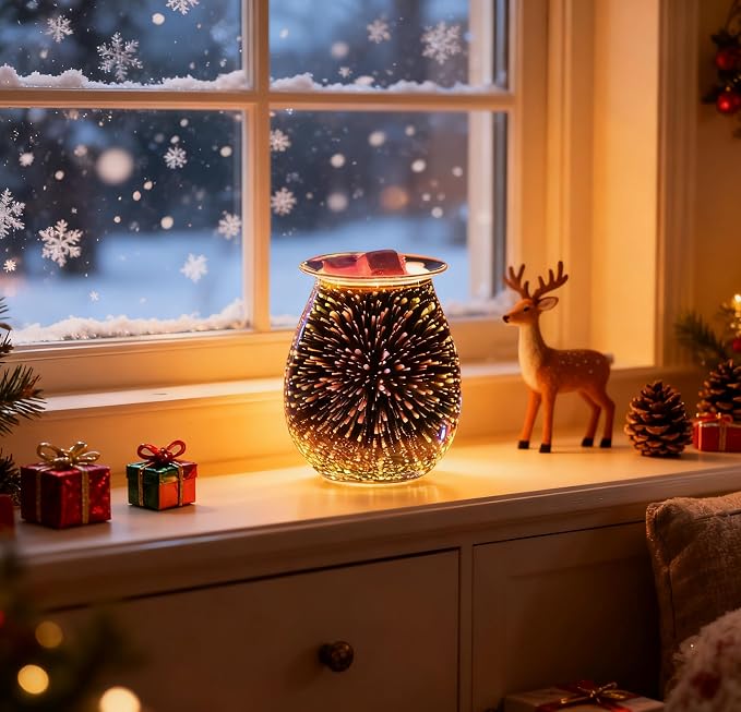 DICIMI Electric Wax Melt Warmer with 3D Firework Glass Design – Flameless Candle Diffuser Essential Oil Burner for Home Decor – Unique Birthday Gift for Women