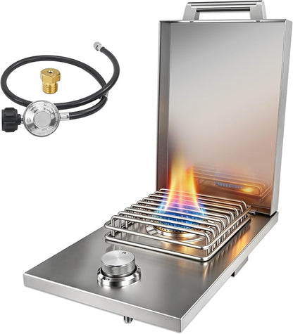 Single Side Burners-LP | Heavy-Duty 304 Stainless Steel Drop-In Side Burner, 15,000 BTU Propane & Natural Gas Burner for BBQ Island Outdoor Kitchen
