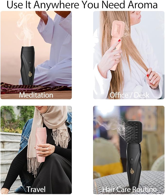 Rechargeable Arabian Electric Incense Burner, 2-in-1 Handheld Incense Comb, USB Electric Aroma Diffuser, Portable Fragrance Burner for Home, Travel, Muslim Ramadan Gift. (Pink)