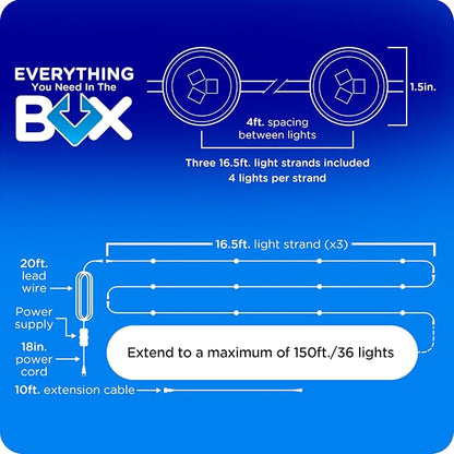 Enbrighten Accent Permanent Outdoor Lights, 50ft, 12 Lights, Smart | Black Cord, RGBWIC LEDs, Weatherproof, Cuttable, Link to 200ft, Christmas, App Control, Works with Alexa & Google Home