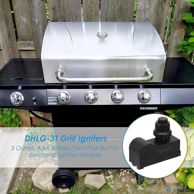 DHLG-3T Grill Igniters for Charbroil Performance Grill, 3 Outlets AAA Battery Tact Push Button Electronic Ignition Module, Grill Ignitor Replacement for Charbroil Grill Igniter Replacement