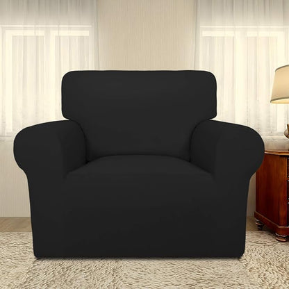 PureFit Super Stretch Chair Covers Fleece Couch Covers for Sofa Black | 1-Piece Spandex Couch Cover Soft Couch Protector, Sofa Cover Washable with Non Skid Foam and Elastic Bottom for Kids, Dogs
