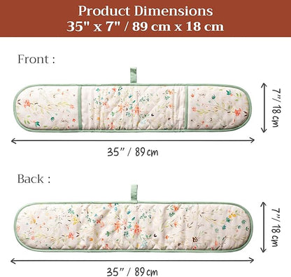 Maison d' Hermine Double Oven Mitts 100% Cotton 7"x35" Double Oven Mitt Heat Resistant BBQ Cooking Gloves with Loop Baking Grilling Kitchen Hotel Home Farmhouse Spring Summer (Colmar)