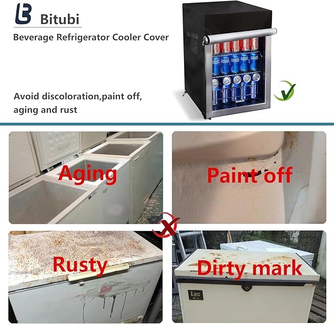 Bitubi Upright Freezers Cover,Outdoor Beverage Refrigerator Cover,– Waterproof, Dustproof, Sun-Proof, 20" W x 20" D x 33" H. Suitable for most 3.2 Cu.ft Beer or Wine Mini Fridge (Black)