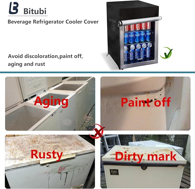 Bitubi Beverage Refrigerator Cooler Cover,Outdoor Fridge Cover – Waterproof, Dustproof, Sun-Proof, 20" W x 20" D x 33" H. Suitable for most 3.2 Cu.ft Beer or Wine Mini Fridge (Black)