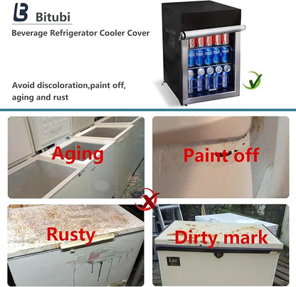 Bitubi Beverage Refrigerator Cooler Cover,Outdoor Fridge Cover – Waterproof, Dustproof, Sun-Proof, 20" W x 20" D x 33" H. Suitable for most 3.2 Cu.ft Beer or Wine Mini Fridge (Black)