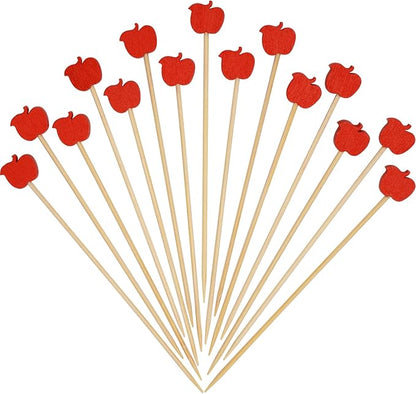 Minisland Red Apple Cocktail Picks, 5 Inch Long Bamboo Fancy Toothpicks for Appetizers, Decorative Fall Halloween Thanksgiving Holiday Party Food Drinks Garnish Fruit Skewer Sticks 100 Counts -MSL422
