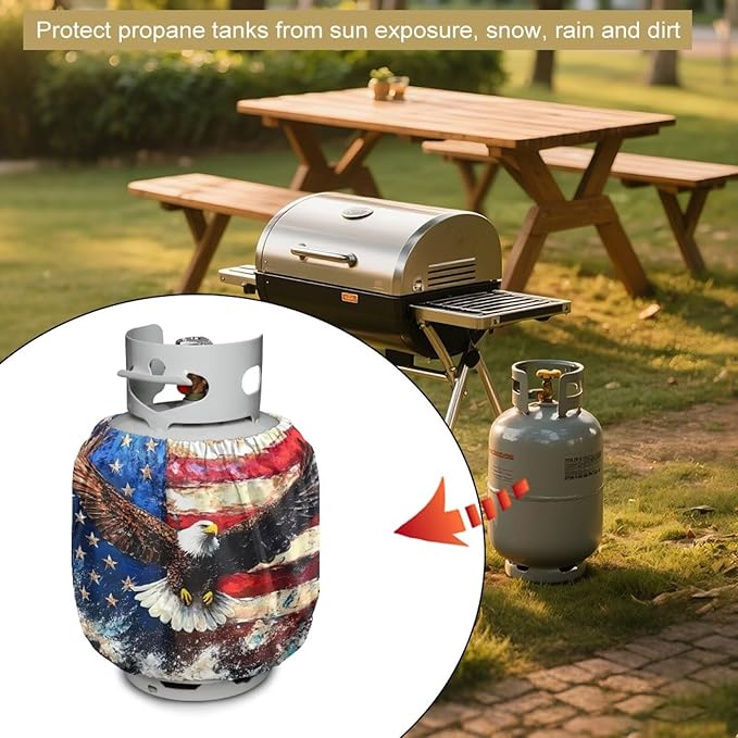 Propane Tank Cover American Flag Eagle Propane Tank Cover Patriotic 20 LB Gas Wrap Decoration for Camping and Grilling 4th of July Decoration